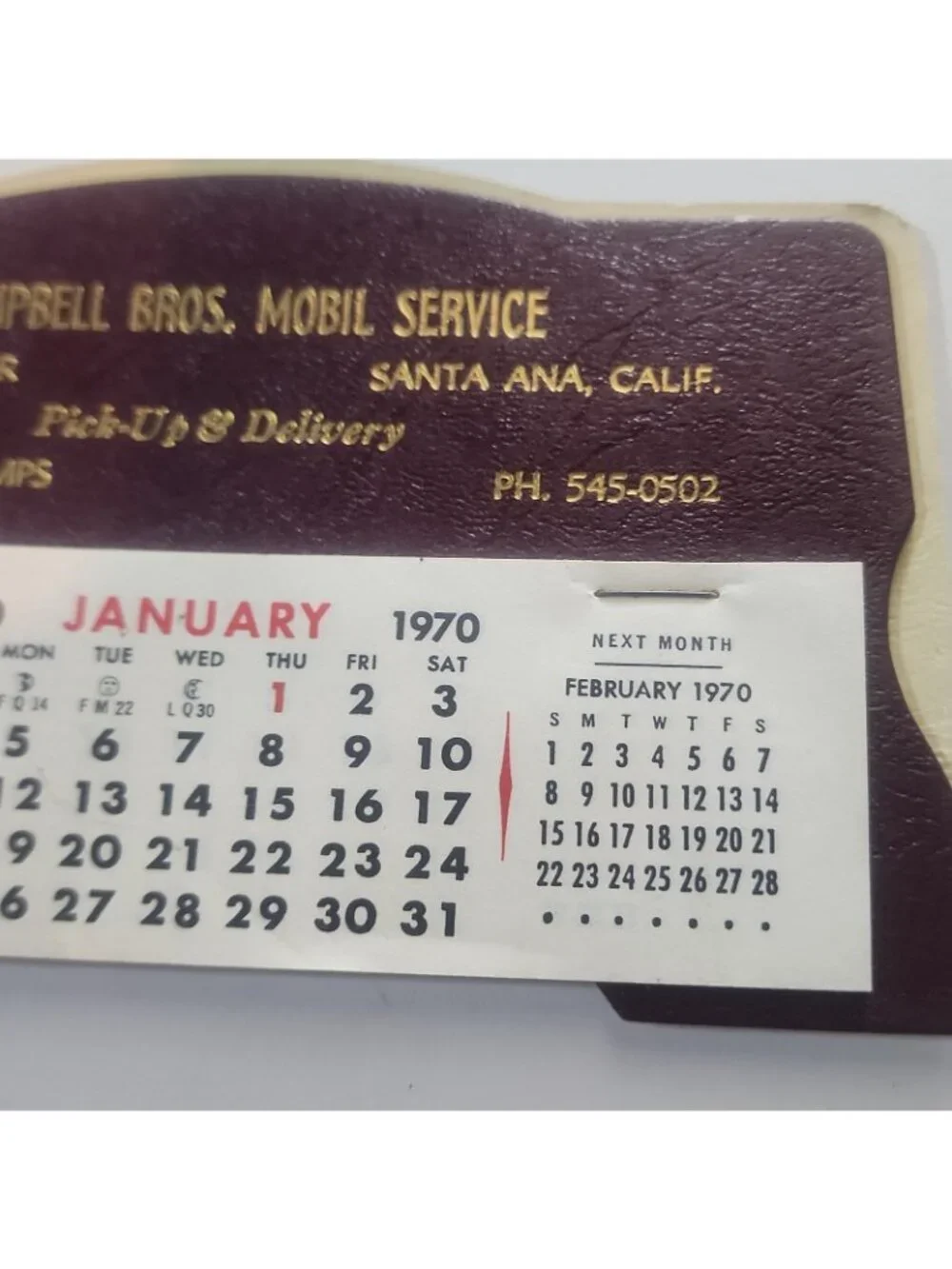 Vintage 1970 Mobil Gas Calendar Campbell Bros Santa Ana California Blue Chip...